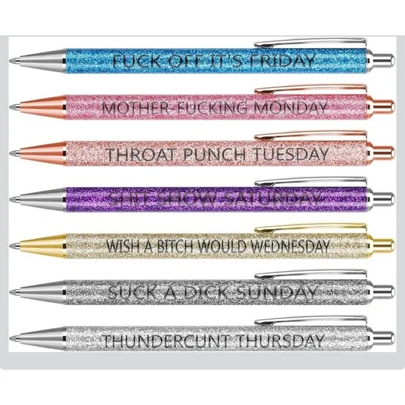 7Pcs Funny Swear Word Daily Pens Glitter Profanity Gag Gift Set Multicolored - Picture 4 of 4